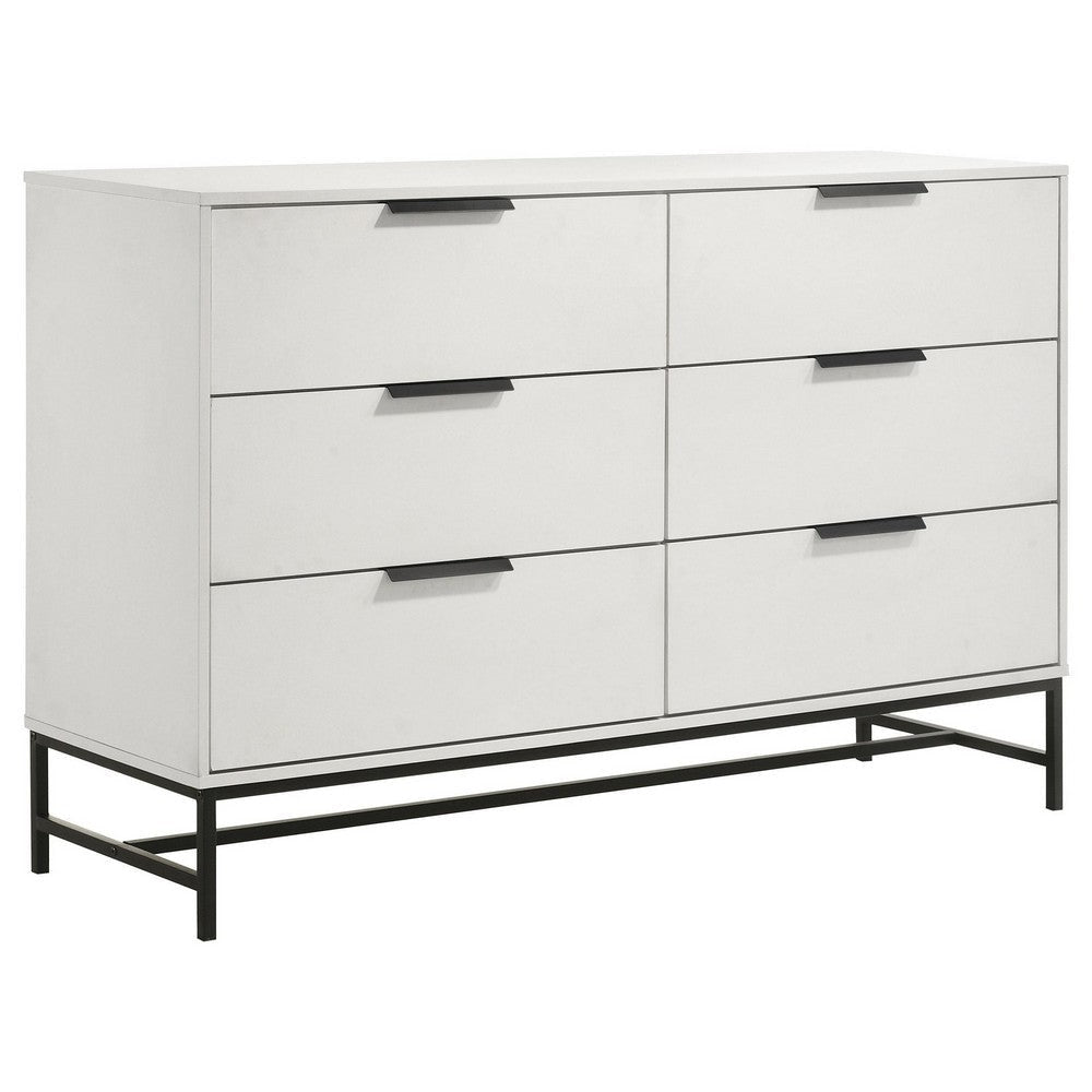 Noro Wide Dresser 6 Storage Drawers Modern White Black Metal Legs BM329235