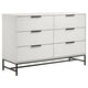 Noro Wide Dresser 6 Storage Drawers Modern White Black Metal Legs BM329235