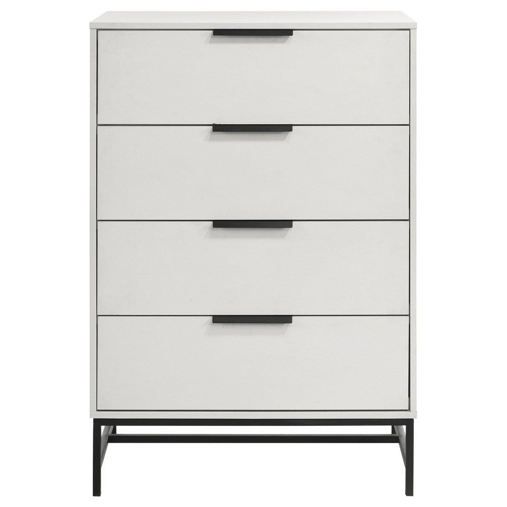 Noro Tall Dresser Chest 4 Storage Drawers Modern White Black Metal BM329236