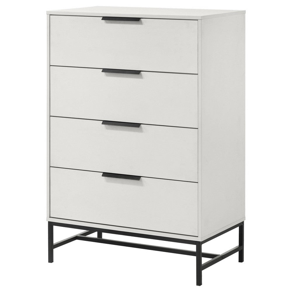Noro Tall Dresser Chest 4 Storage Drawers Modern White Black Metal BM329236