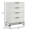 Noro Tall Dresser Chest 4 Storage Drawers Modern White Black Metal BM329236