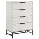 Noro Tall Dresser Chest, 4 Storage Drawers, Modern White, Black Metal