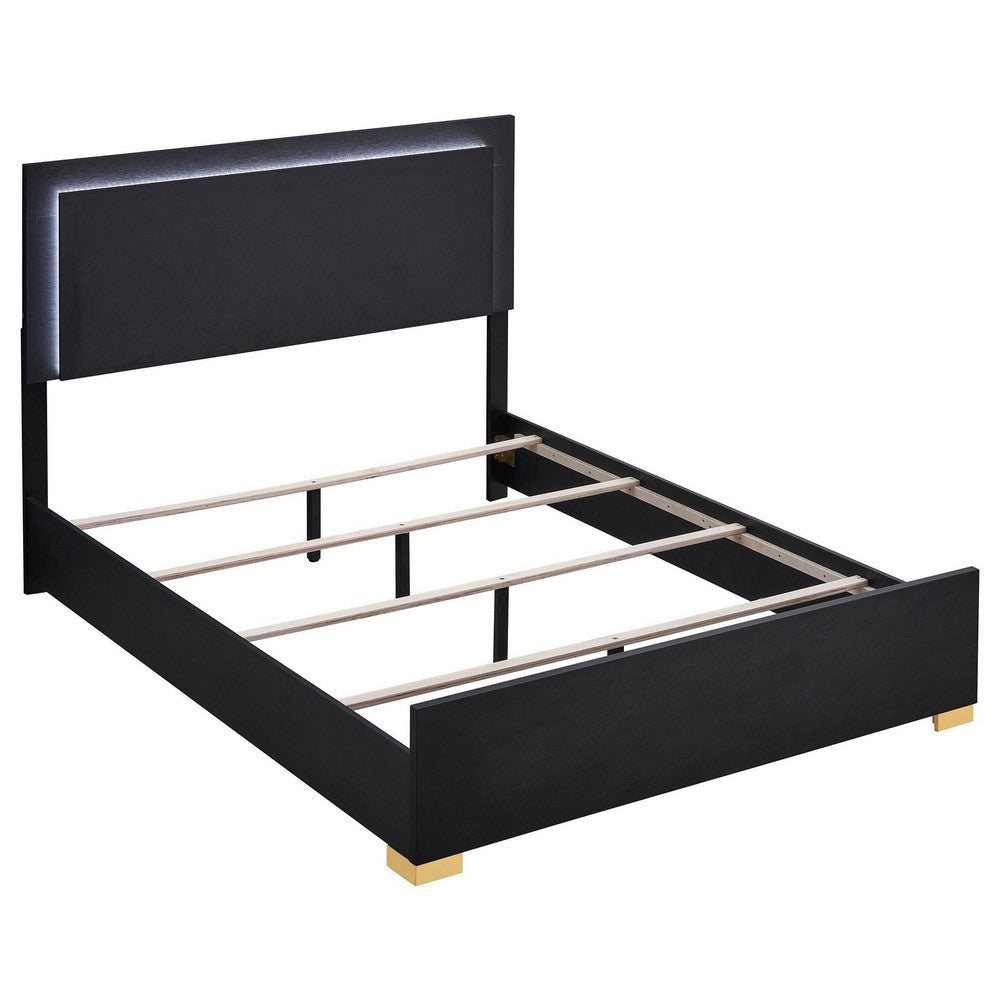 Dex 4 Piece Full Bedroom Set Black Gold Accents LED Headboard