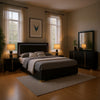 Dex 4 Piece Full Bedroom Set, Black, Gold Accents, LED Headboard