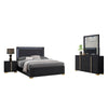 Dex 4 Piece Full Bedroom Set, Black, Gold Accents, LED Headboard