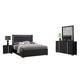 Dex 4 Piece Full Bedroom Set, Black, Gold Accents, LED Headboard