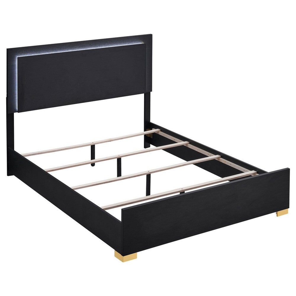 Dex 4 Piece Twin Bedroom Set, Black, Gold Accents, LED Headboard