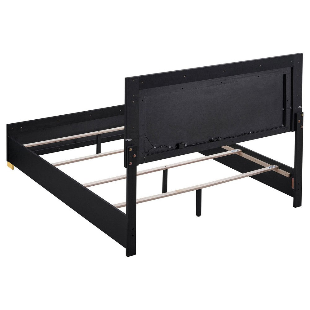 Dex 4 Piece Twin Bedroom Set, Black, Gold Accents, LED Headboard