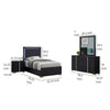 Dex 4 Piece Twin Bedroom Set, Black, Gold Accents, LED Headboard