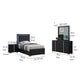 Dex 4 Piece Twin Bedroom Set, Black, Gold Accents, LED Headboard