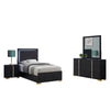 Dex 4 Piece Twin Bedroom Set, Black, Gold Accents, LED Headboard