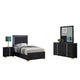 Dex 4 Piece Twin Bedroom Set, Black, Gold Accents, LED Headboard