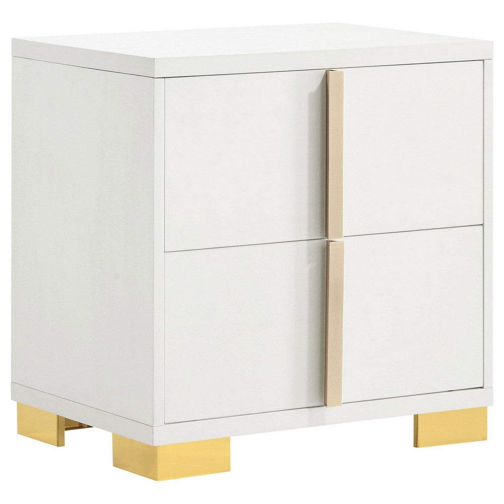 Dex 4 Piece Full Bedroom Set, White, Gold Accents, LED Headboard