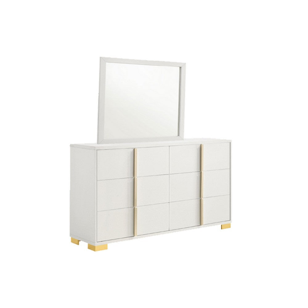 Dex 4 Piece Full Bedroom Set White Gold Accents LED Headboard