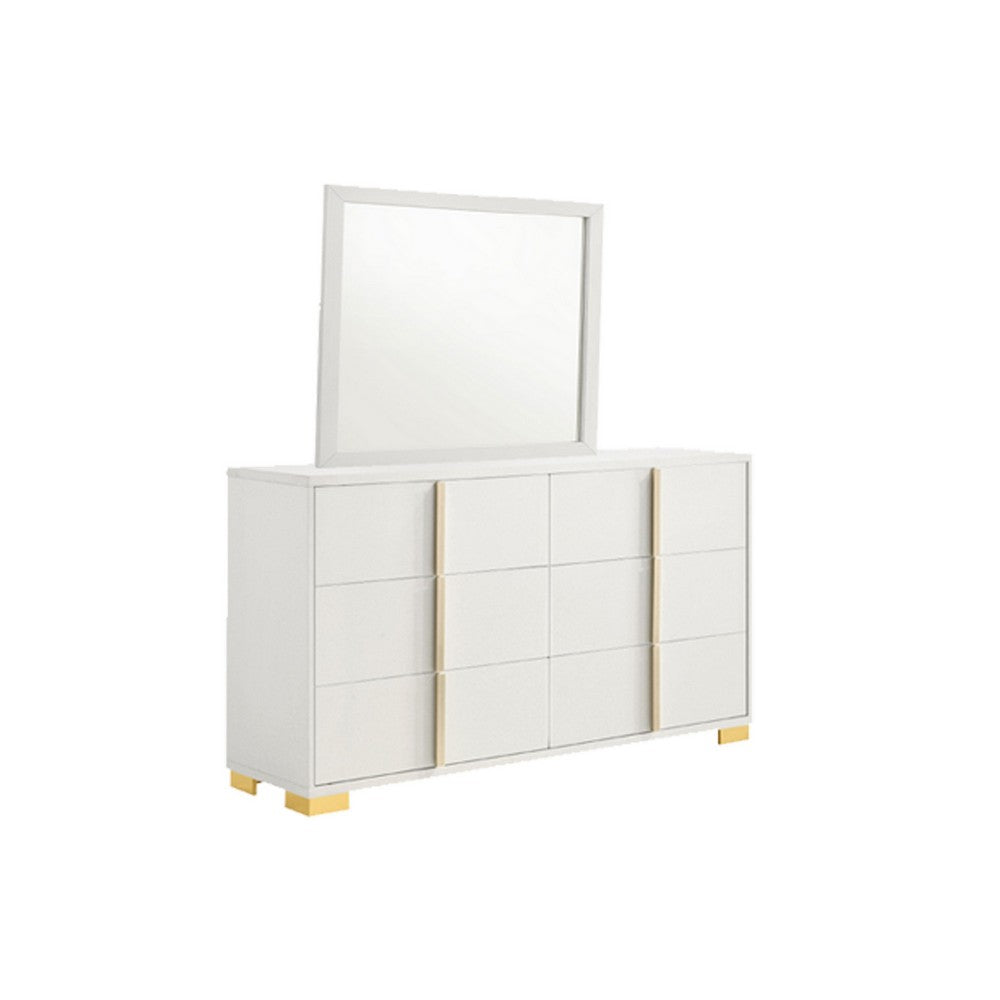 Dex 4 Piece Twin Bedroom Set, White, Gold Accents, LED Headboard
