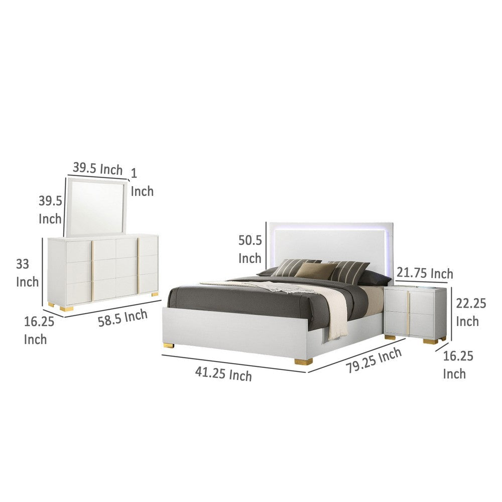 Dex 4 Piece Twin Bedroom Set White Gold Accents LED Headboard