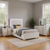 Dex 4 Piece Twin Bedroom Set, White, Gold Accents, LED Headboard