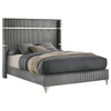 Jenny Queen Size Bed Wingback Fluted Upholstered Headboard Gray BM329241