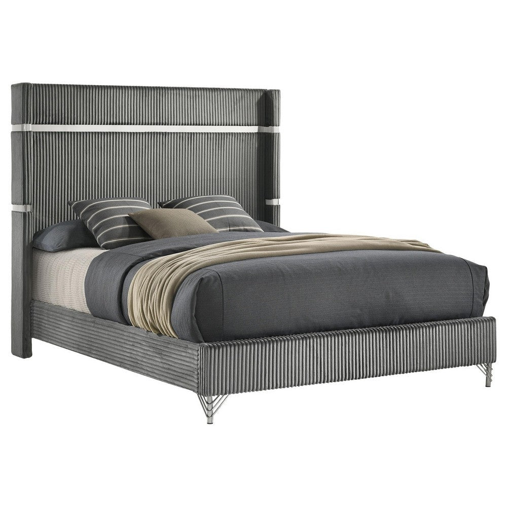 Jenny Queen Size Bed Wingback Fluted Upholstered Headboard Gray BM329241