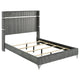 Jenny Queen Size Bed, Wingback Fluted Upholstered Headboard, Gray