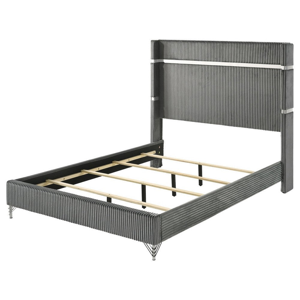 Jenny King Size Bed Wingback Fluted Upholstered Headboard Gray