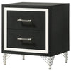 Jenny Nightstand 24 Inch 2 Drawers and Chrome Accents Modern Black BM329243