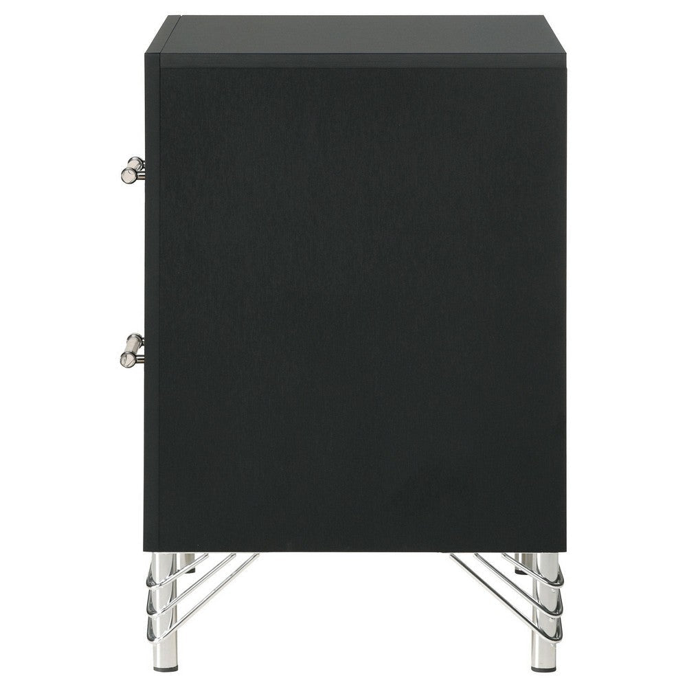 Jenny Nightstand 24 Inch 2 Drawers and Chrome Accents Modern Black BM329243