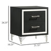 Jenny Nightstand 24 Inch 2 Drawers and Chrome Accents Modern Black BM329243