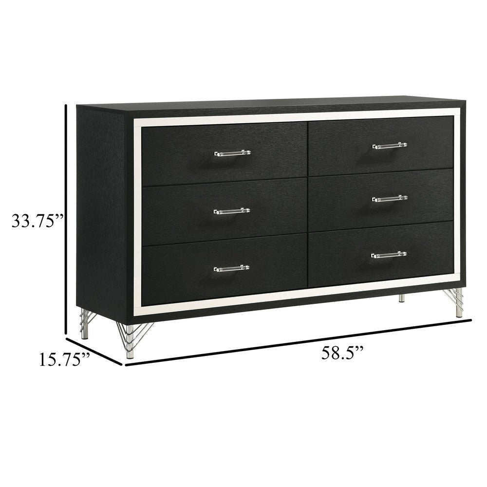 Jenny Wide Dresser 6 Drawers and Chrome Accents Modern Black Tone BM329244