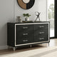 Jenny Wide Dresser, 6 Drawers and Chrome Accents, Modern Black Tone
