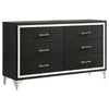 Jenny Wide Dresser, 6 Drawers and Chrome Accents, Modern Black Tone
