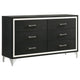 Jenny Wide Dresser, 6 Drawers and Chrome Accents, Modern Black Tone