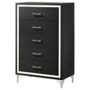 Jenny Tall Dresser Chest 5 Drawers and Chrome Accents Modern Black BM329245