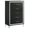 Jenny Tall Dresser Chest, 5 Drawers and Chrome Accents, Modern Black