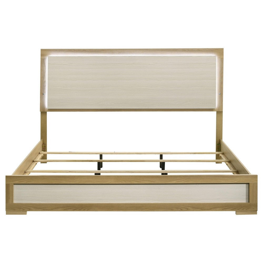Hyle King Size Bed Natural Brown Hardwood LED Backlit Headboard