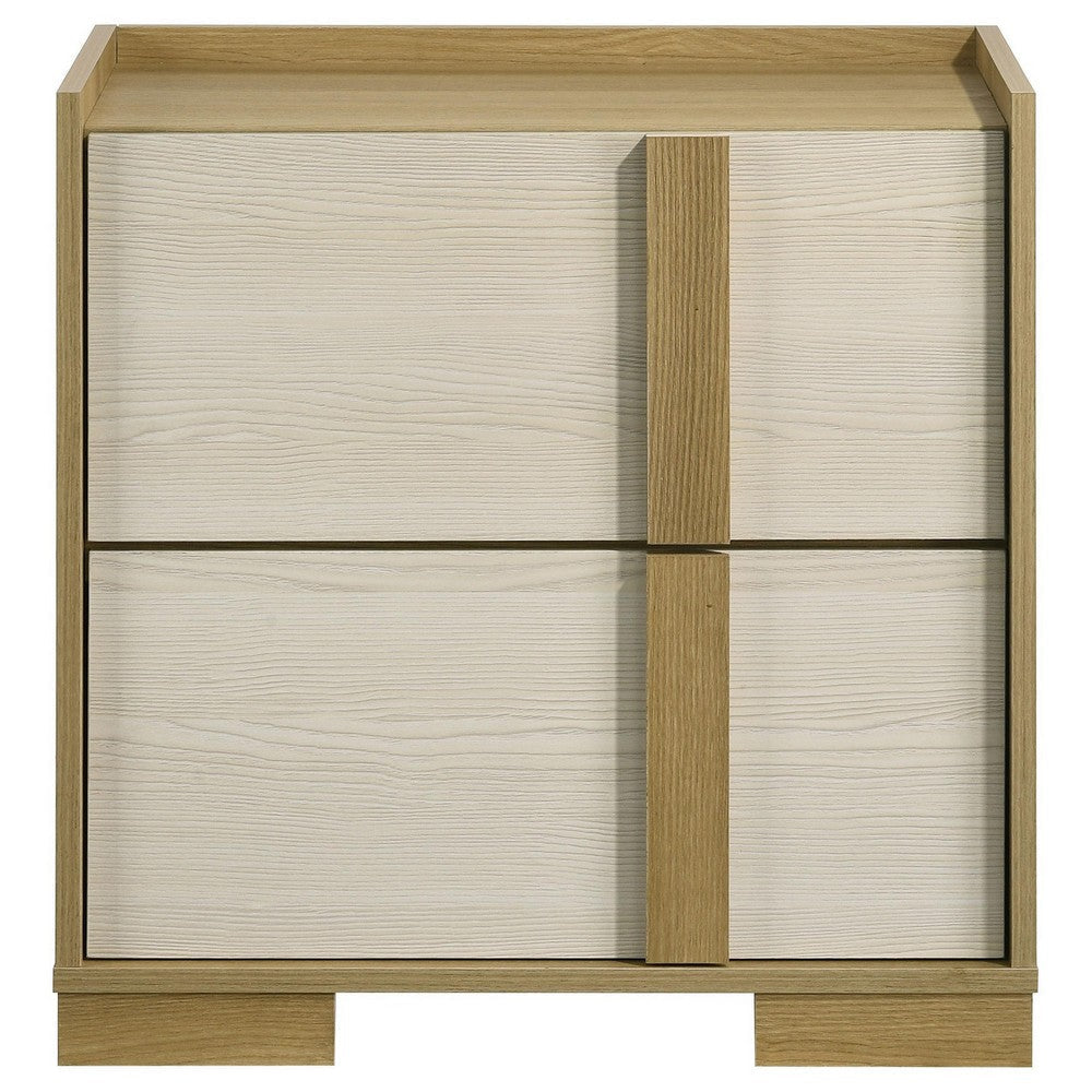 Hyle Nightstand 2 Drawers 24 Inch Modern Natural Brown and White BM329248