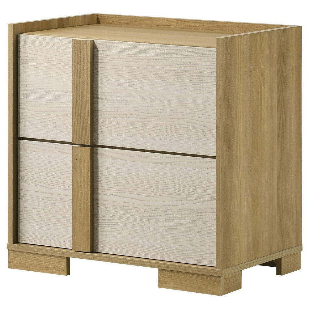 Hyle Nightstand 2 Drawers 24 Inch Modern Natural Brown and White BM329248