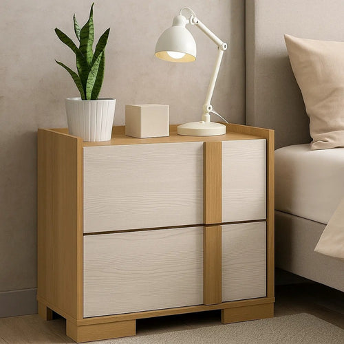 Hyle Nightstand, 2 Drawers, 24 Inch Modern Natural Brown and White