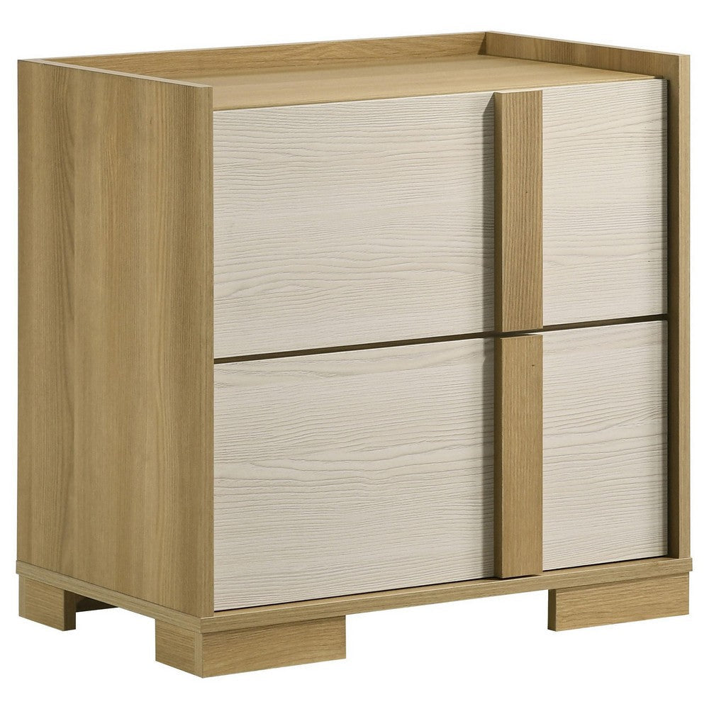 Hyle Nightstand, 2 Drawers, 24 Inch Modern Natural Brown and White
