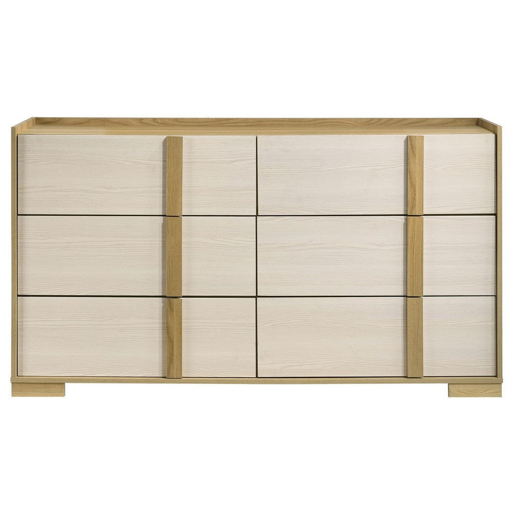 Hyle Wide Dresser 6 Drawers Modern Natural Brown and White Finish BM329249
