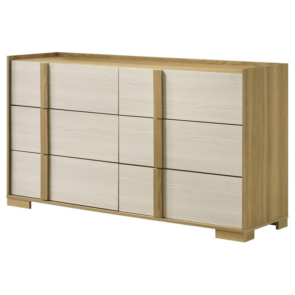 Hyle Wide Dresser 6 Drawers Modern Natural Brown and White Finish BM329249