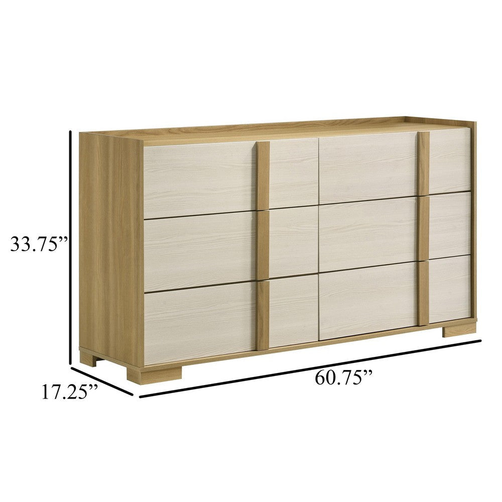 Hyle Wide Dresser 6 Drawers Modern Natural Brown and White Finish BM329249