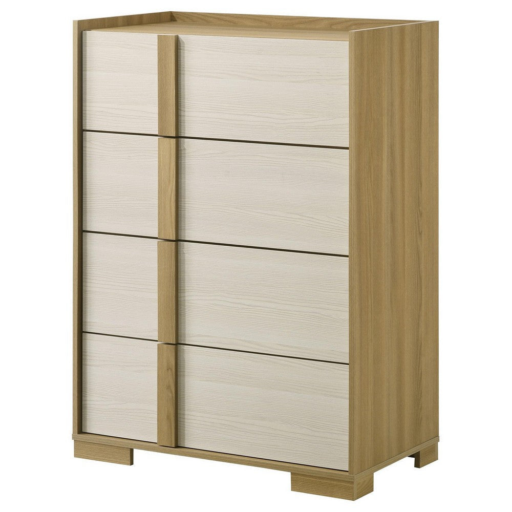 Hyle Tall Dresser Chest 4 Drawers Modern Natural Brown and White BM329250
