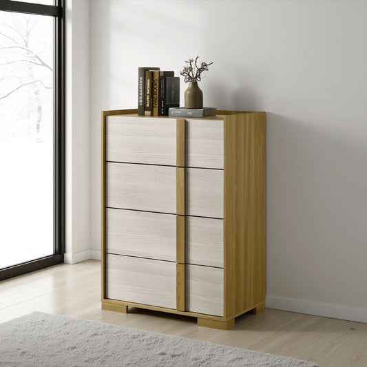 Hyle Tall Dresser Chest, 4 Drawers, Modern Natural Brown and White