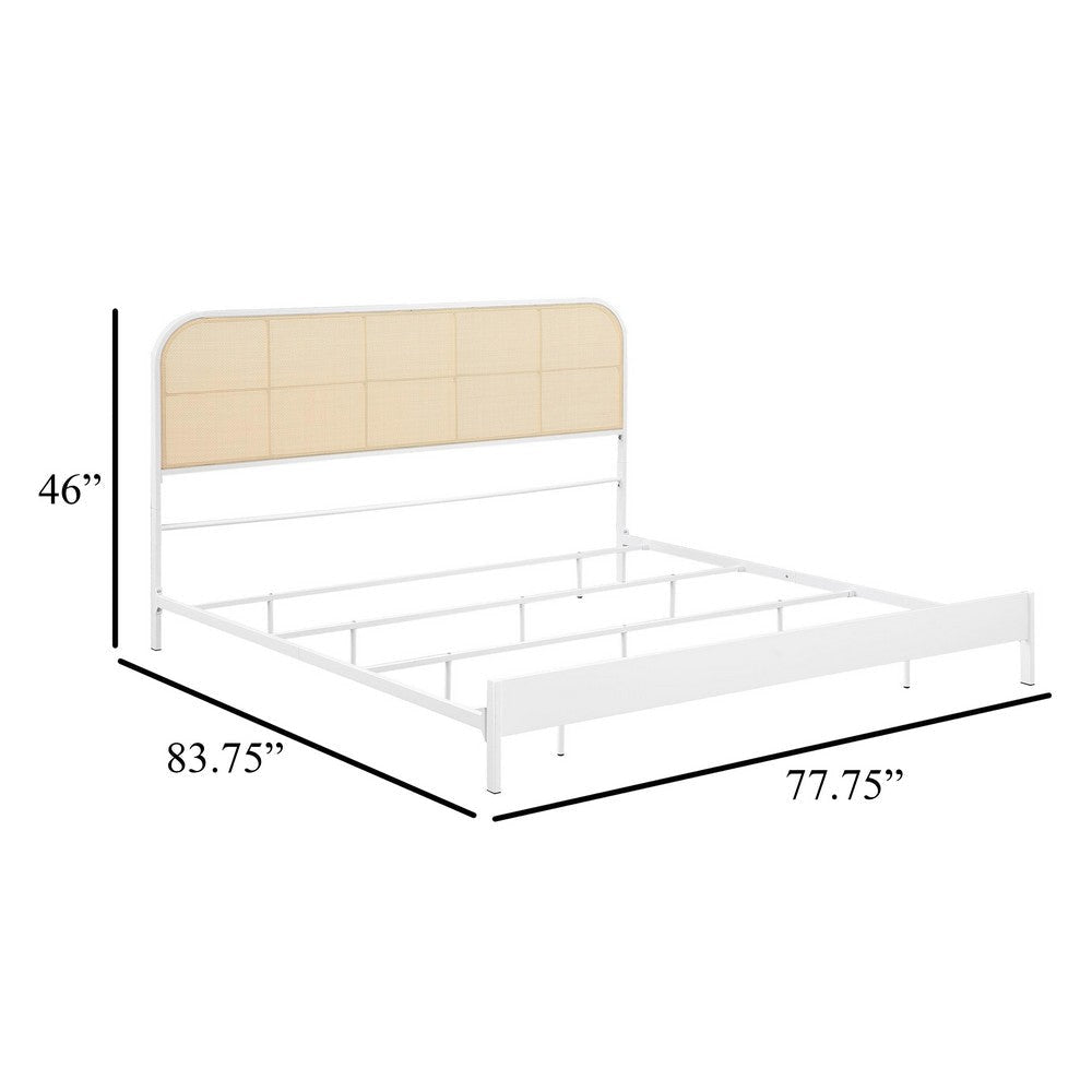 Ammy King Bed Radio Weave Headboard Brown Faux Rattan White Metal