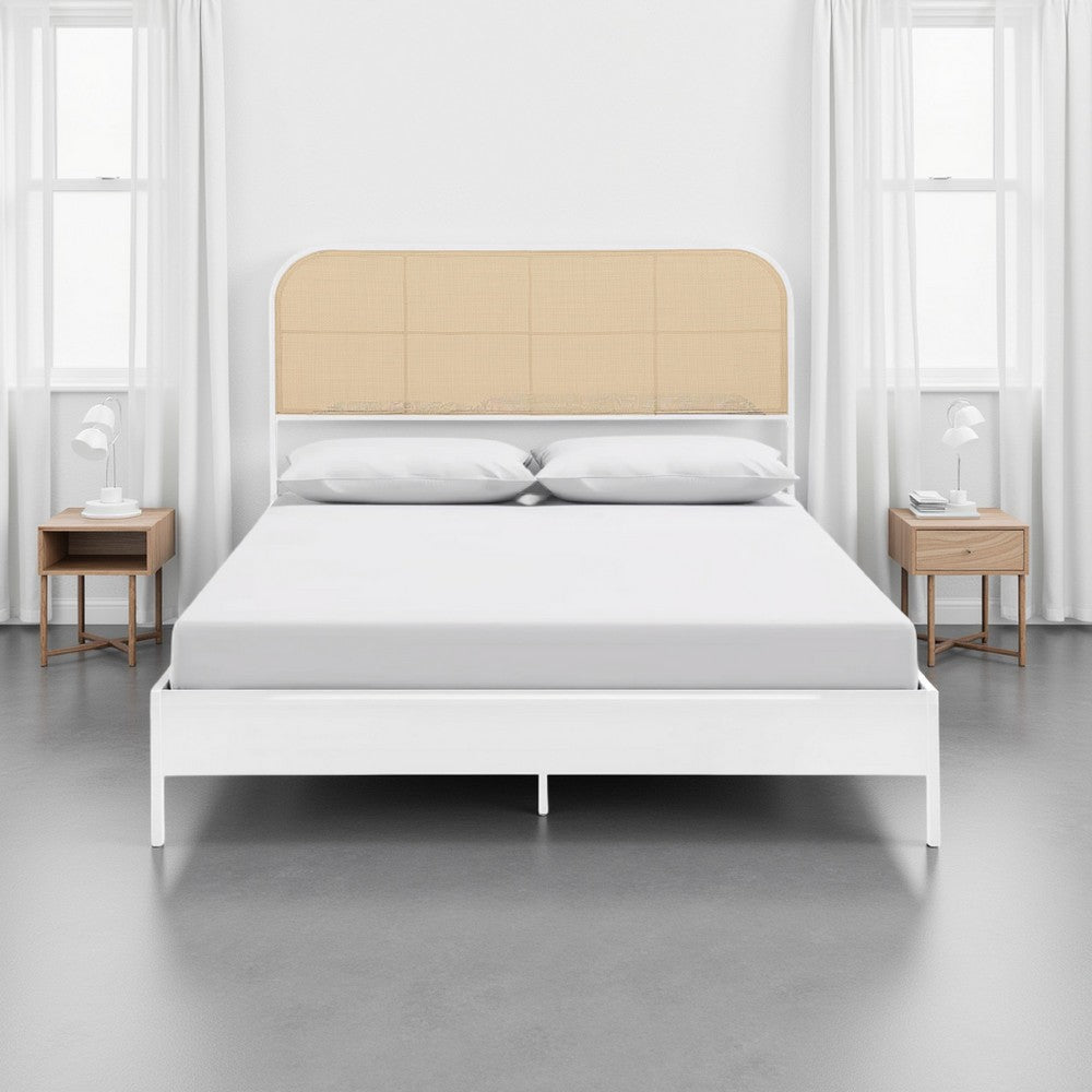 Ammy King Bed Radio Weave Headboard Brown Faux Rattan White Metal