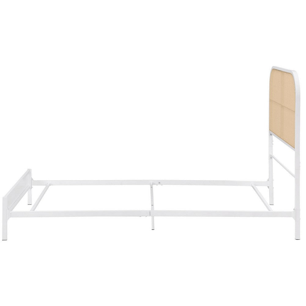 Ammy Twin Bed Radio Weave Headboard Brown Faux Rattan White Metal