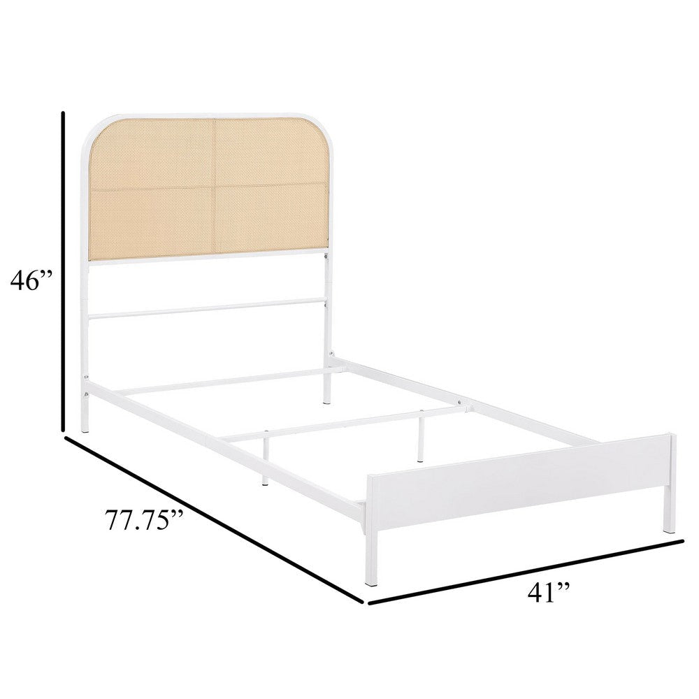 Ammy Twin Bed Radio Weave Headboard Brown Faux Rattan White Metal