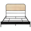 Ammy Queen Bed Radio Weave Headboard Brown Faux Rattan Black Metal