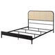 Ammy Queen Bed Radio Weave Headboard Brown Faux Rattan Black Metal